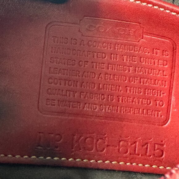 Vintage Coach # 6115 Red Leather Beige Canvas Small Hand Bag/Wristlet - Picture 11 of 13